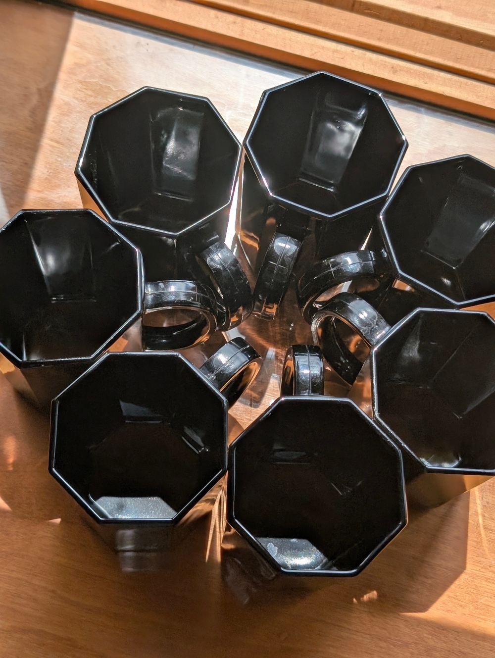 Arcoroc Mid Century "Octime" Octagonal Black Mug Set Of 7, Made In France - Picture 4 of 15